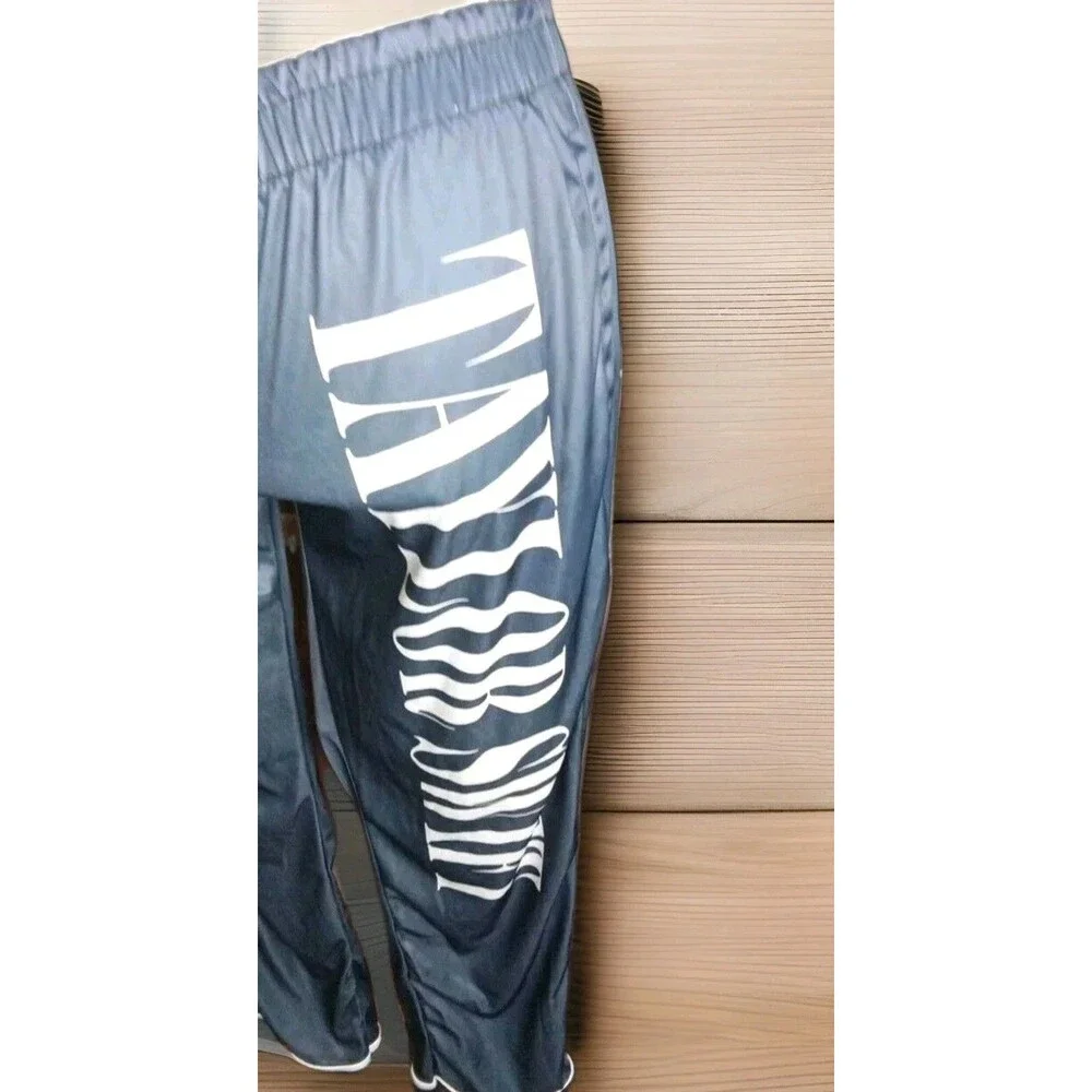 Pj Bottoms Size M Silky Blue Talyor S. Logo Elastic Waist Pockets - Picture 3 of 8